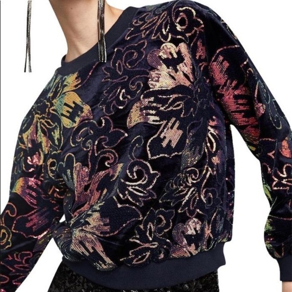 Zara Navy Floral Sweater - Multicolor